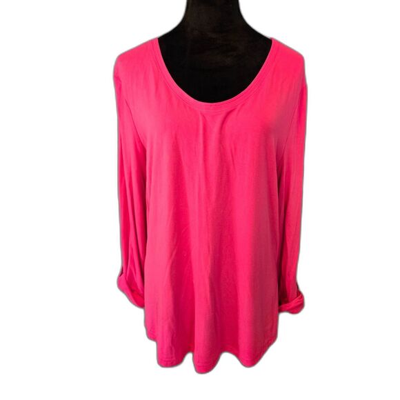 T by Talbots Women's Lightweight Scoop Neck Top Hot Pink Sz XL w/SPF Protection - Picture 1 of 6